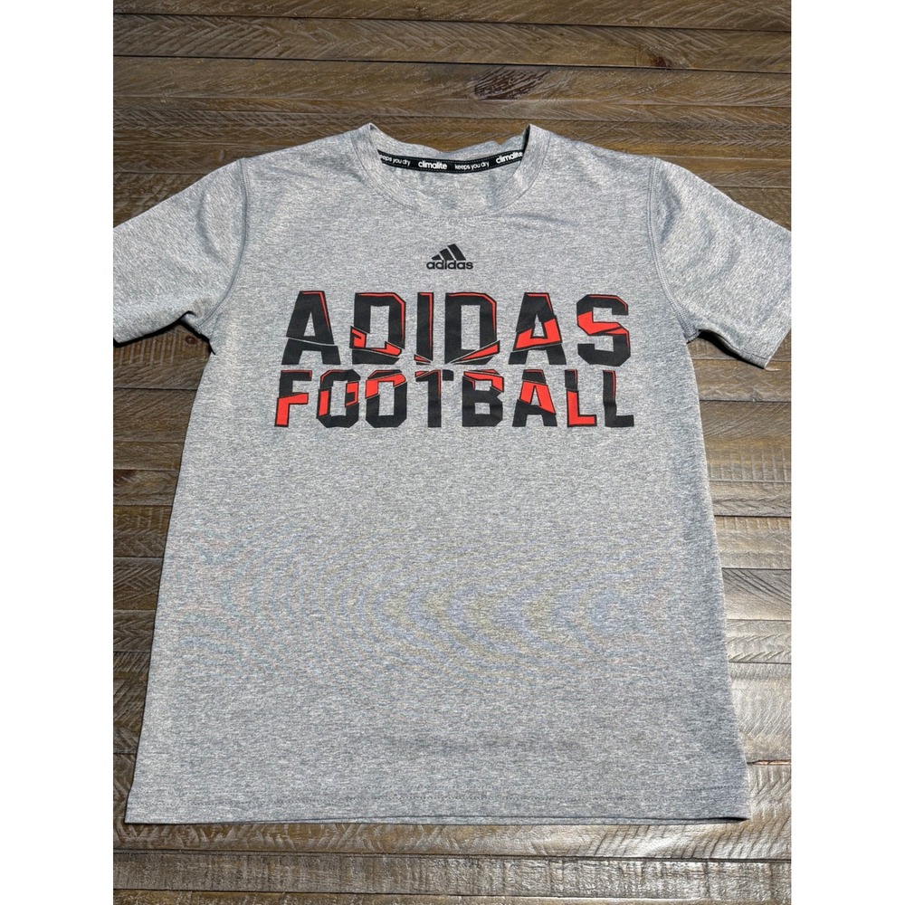 Adidas Football Shirt Kids Small Grey Graphic Tee Short Sleeve Preloved